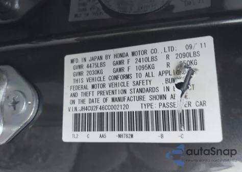 2012 Acura Tsx from USA, damaged, VIN JH4CU2F46CC002120